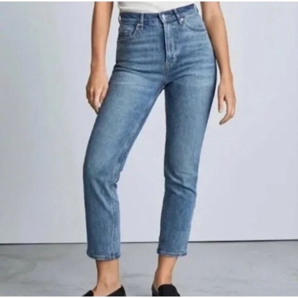 Everlane Womens High Rise Straight Ankle Stretch Jeans Size 33x28 Blue AN EXC - Picture 1 of 12